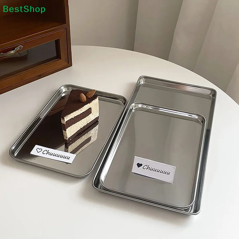 plateau rectangulaire argenté lisse moderne service table gâteau boisson pain