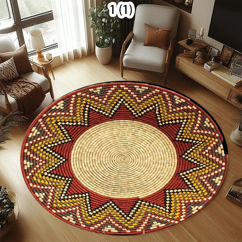 tapis rond multicolore motif géométrique ethnique boho chic antidérapant polyester polypropylène moderne chambre salonextérieur