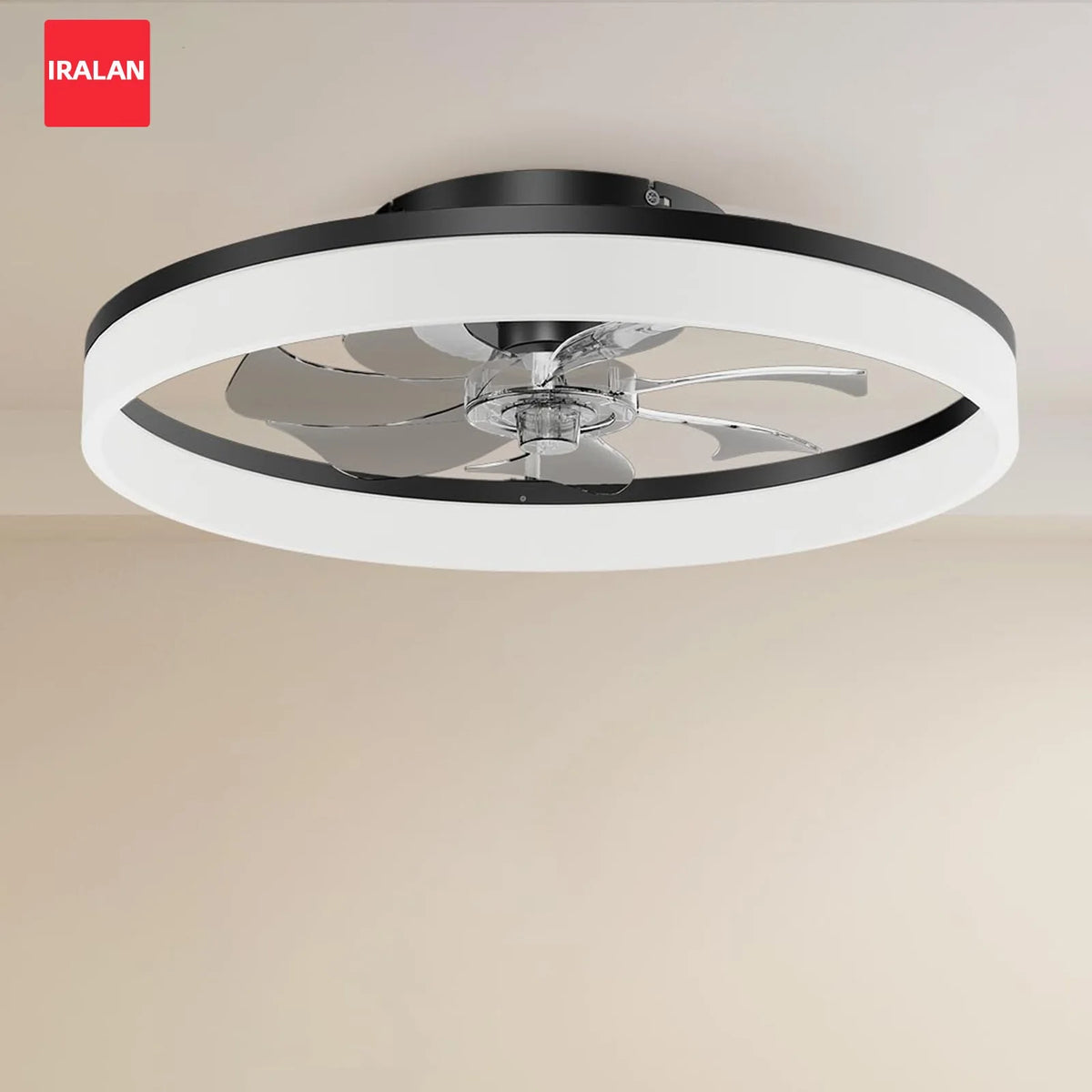 ventilateur led moderne noir blanc pales télécommande vitesses lumens 5000
