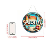 décoration murale hawaïenne plage palmiers surfboards lettres aloha bois bleu blanc orange verte rouge