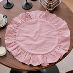 serviette table verte rose beige bleu jaune volants décorative polyestère brillante