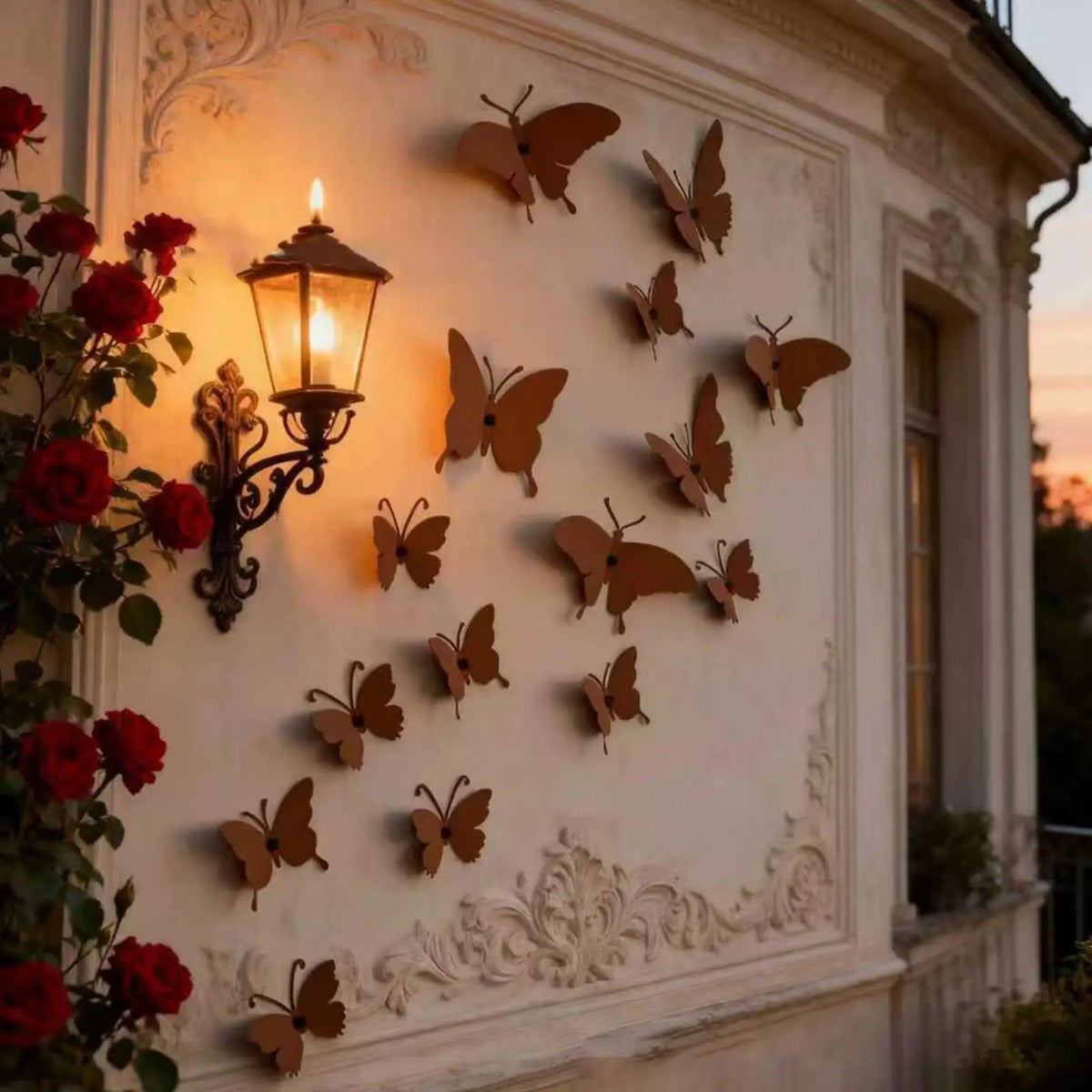 décoration murale papillons métal rustique chambre enfants marron oxydé texturé mur porte extérieur