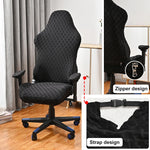 Housse chaise jeu polyester jacquard moderne noire carreaux géométriques zip ceinture