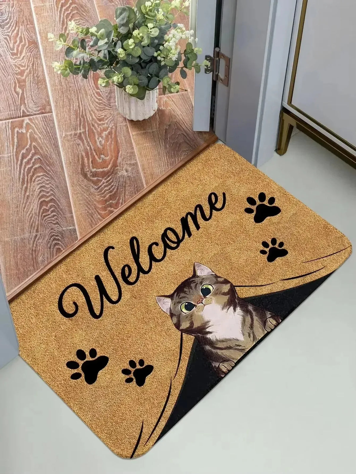tapis d'entrée moderne chat noir bienvenue antidérapant salon bain extérieur 30x50cm 40x60cm