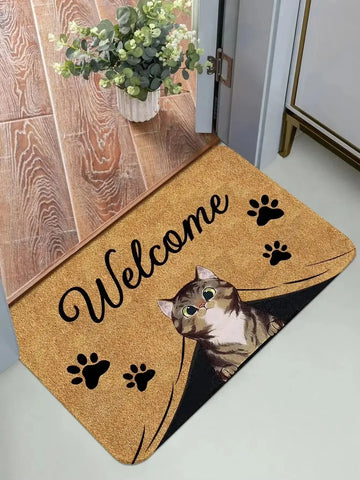 tapis d'entrée moderne chat noir bienvenue antidérapant salon bain extérieur 30x50cm 40x60cm