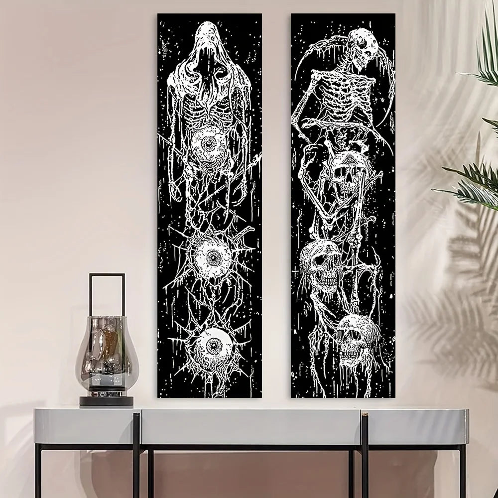 affiche murale squelette yeux motifs abstraits noir blanche graphique polyester imprimée salon chambre decoration