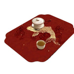 tapis table art traditionnel fleurs oiseaux bleu clair beige brun