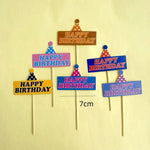 décorations gâteau happy birthday multicolore nounours chapeau banderoles géométriques festives piquées bois