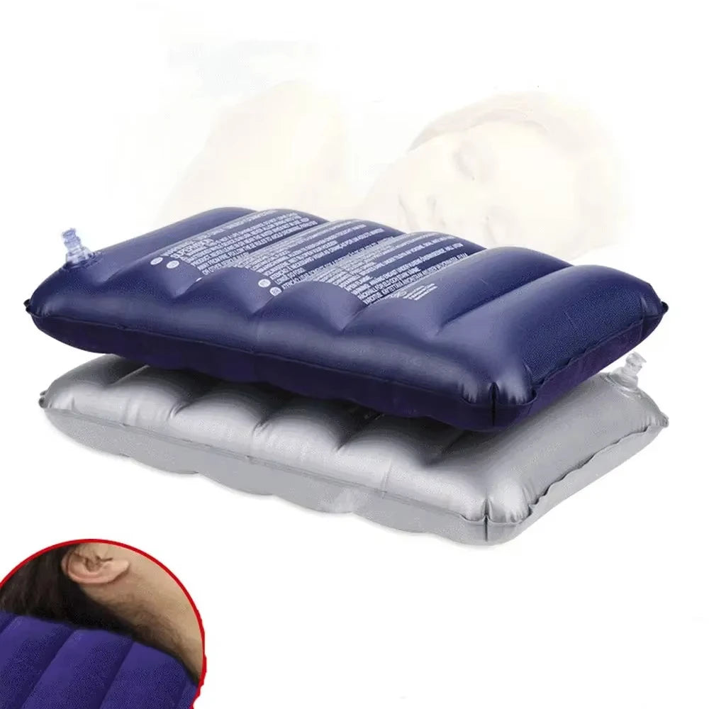 coussin gonflable violet gris clair velours rayures horizontales moderne confortable étiquette expliquative voyage camping