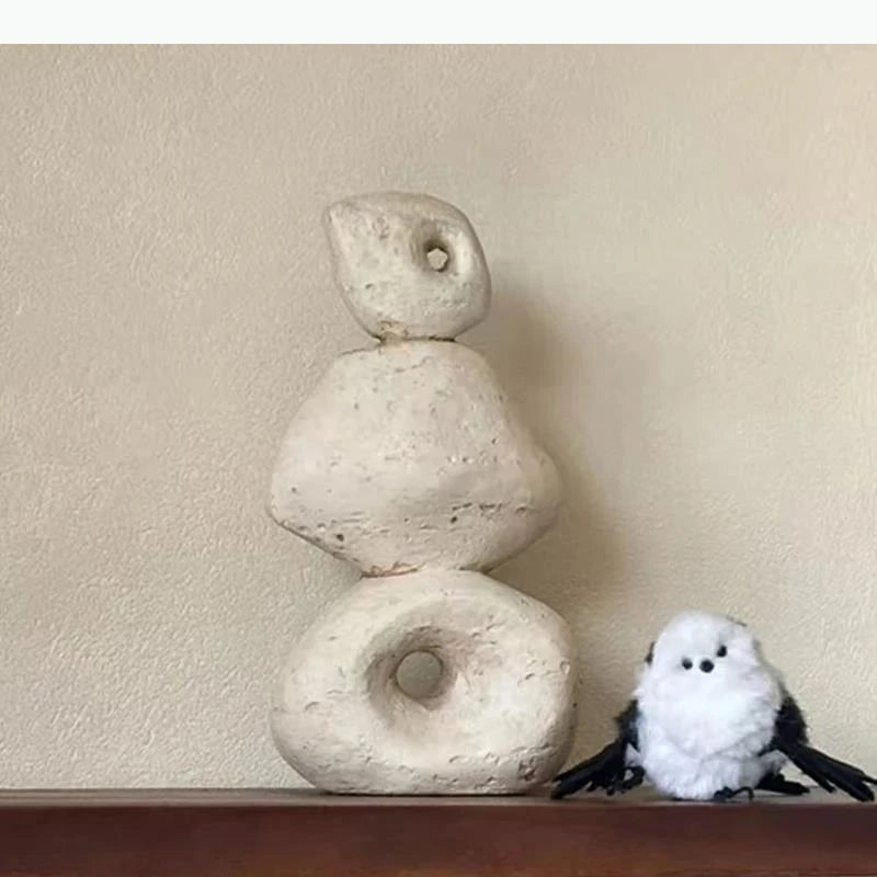 ornement paysager sculpture abstraite moderne pierre imitation beige gris blanc minimalisteintérieur décoration rockery