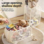 panier rangement horizontal vertical beige maille fine poignées organisation jouets salon chambre