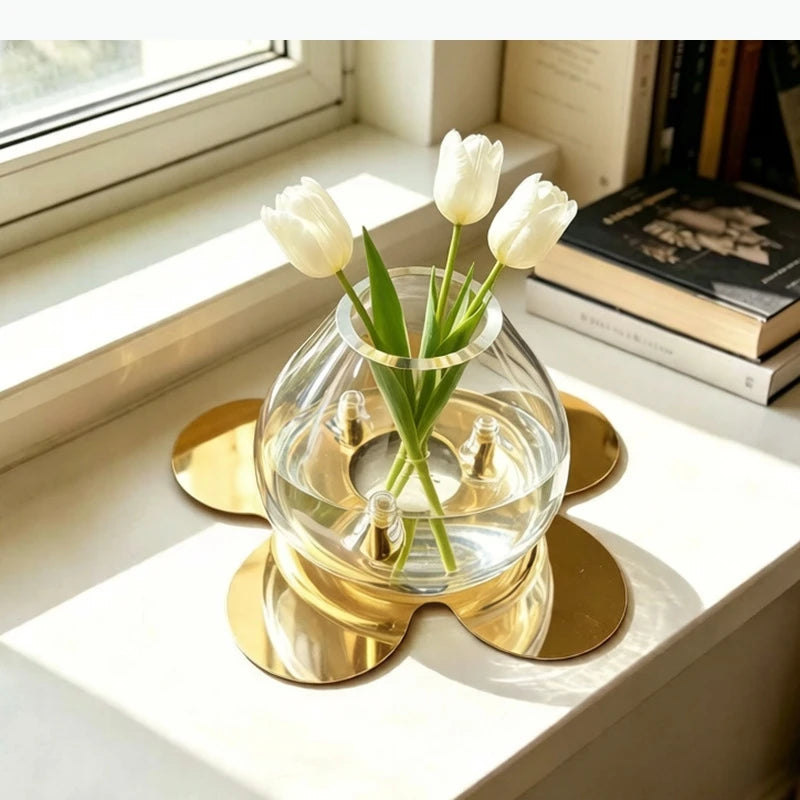 vase transparent moderne élégant verre doré simple intérieur décoration fleur arrangement table