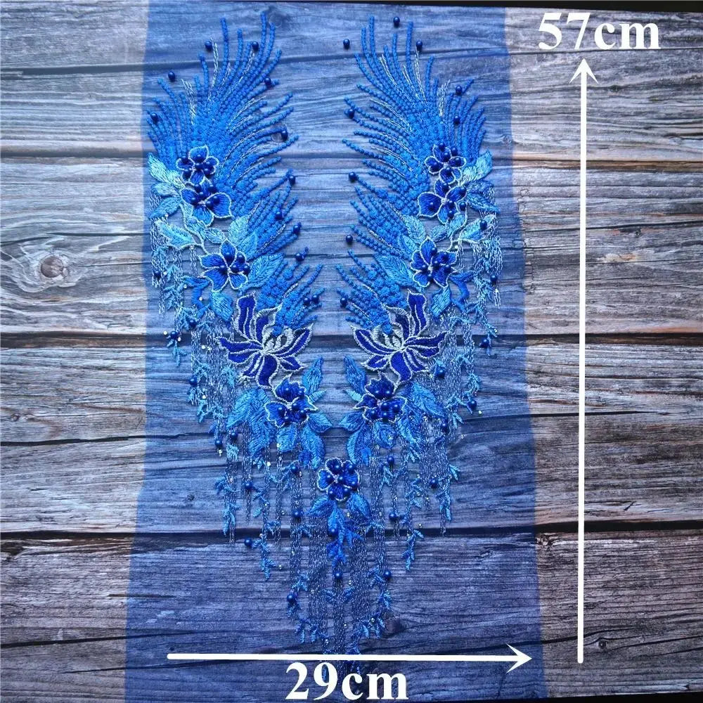 appliques textile brodées fleurs semi transparentes or rose bleu rouge élégantes DIY