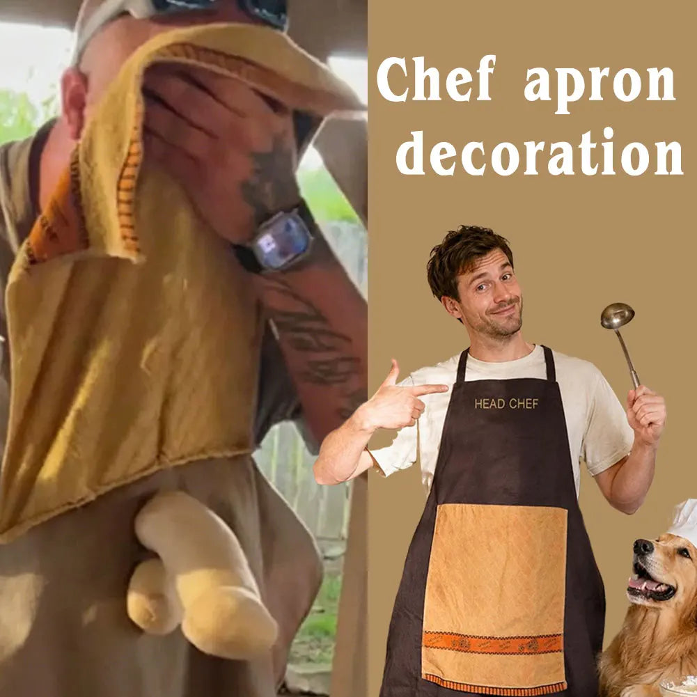 tablier cuisine coton marron beige brodé poche élastiques classique décontracté