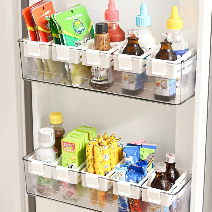 organiseur rangement blanc clips détachables moderne pratique réfrigérateur bouteilles objets multifonctionnels extensibles