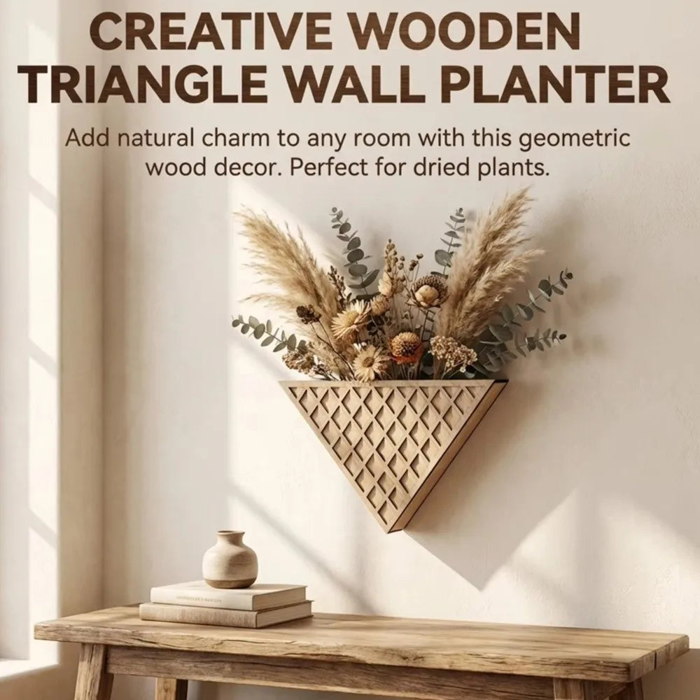 support plante mur bois moderne géométrique minimaliste succulentes herbes sèches fougères lierre cascade