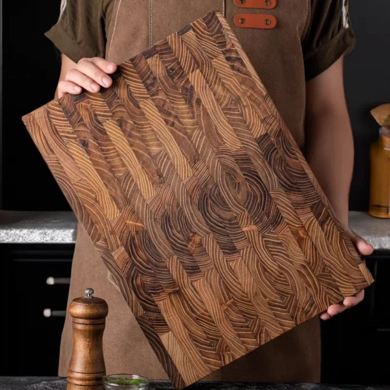 planches découper bois teck durable élégante cuisine préparation aliments rectangle marron clair herbes bol
