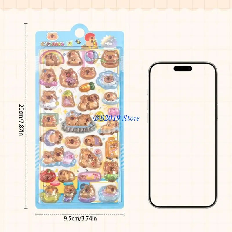 sticker 3d kawaii relief dessins animés lapins fruits opaques rose bleu blanc