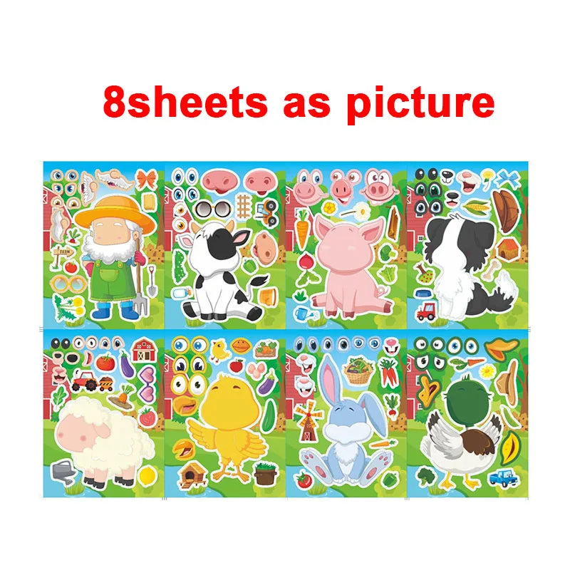 sticker animaux ferme multicolore cartoon adhésif diy activités enfants garçons filles fournitures bricolage artisanal