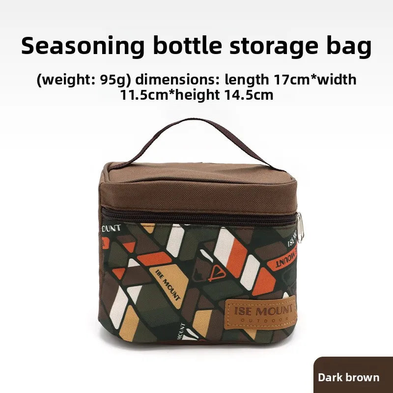kit condiments portable camping marron beige vert olive boite bouteilles pratique moderne