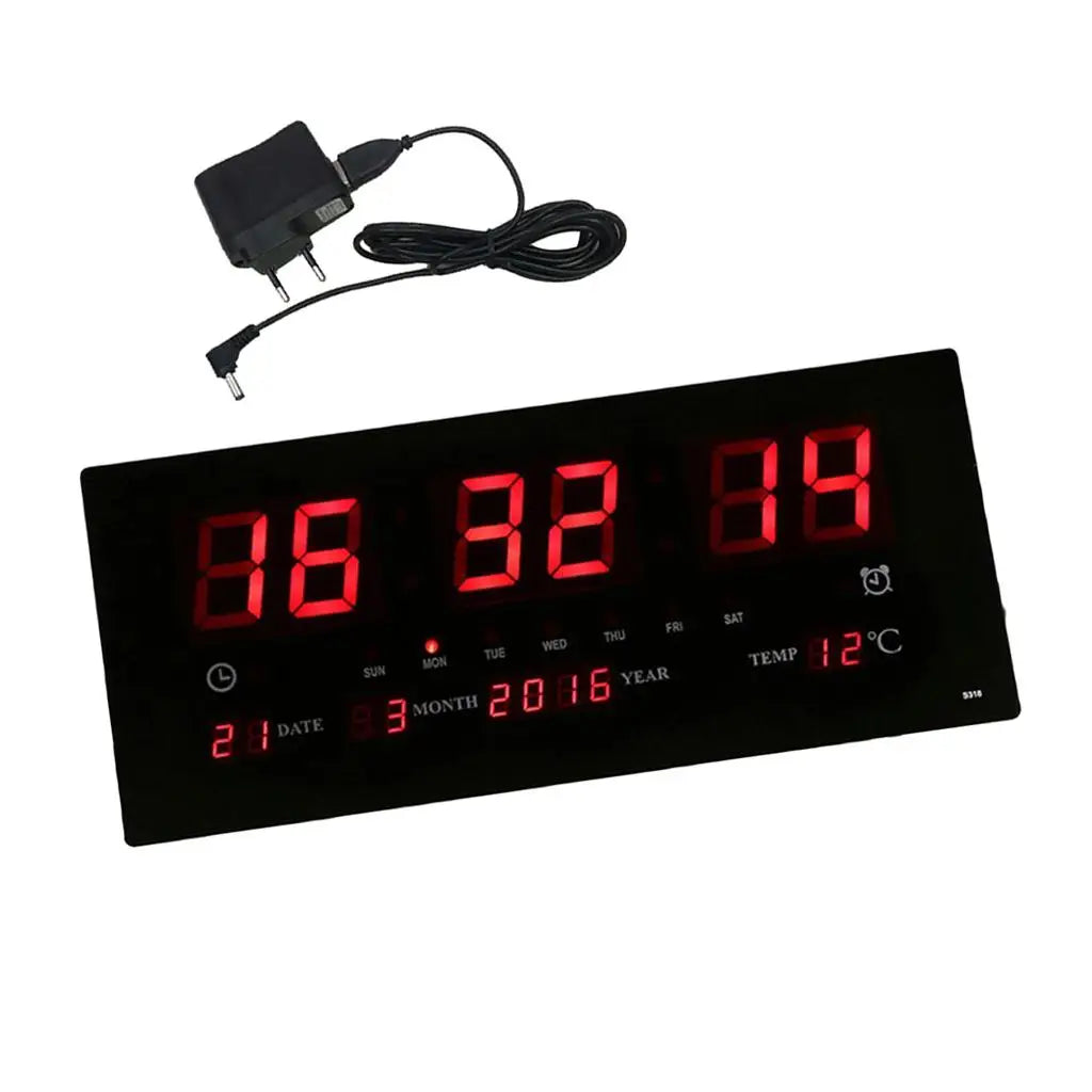 horloge murale numérique grande écran alarme température intérieure calendrier rouge moderne