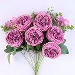 bouquet fleurs artificielles roses naturelles décoration mariage anniversaire intérieur 50cm 13 têtes soie