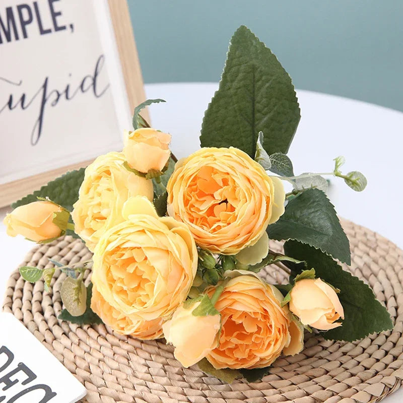 bouquet fleurs artificielles pivoines roses feuilles vertes decoration mariage anniversaire intérieur classique