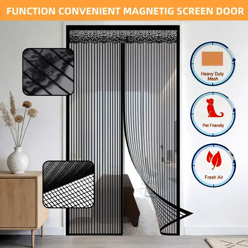 rideau porte magnétique noir maille fine moustiquaire universelle entrée salon chambre maison