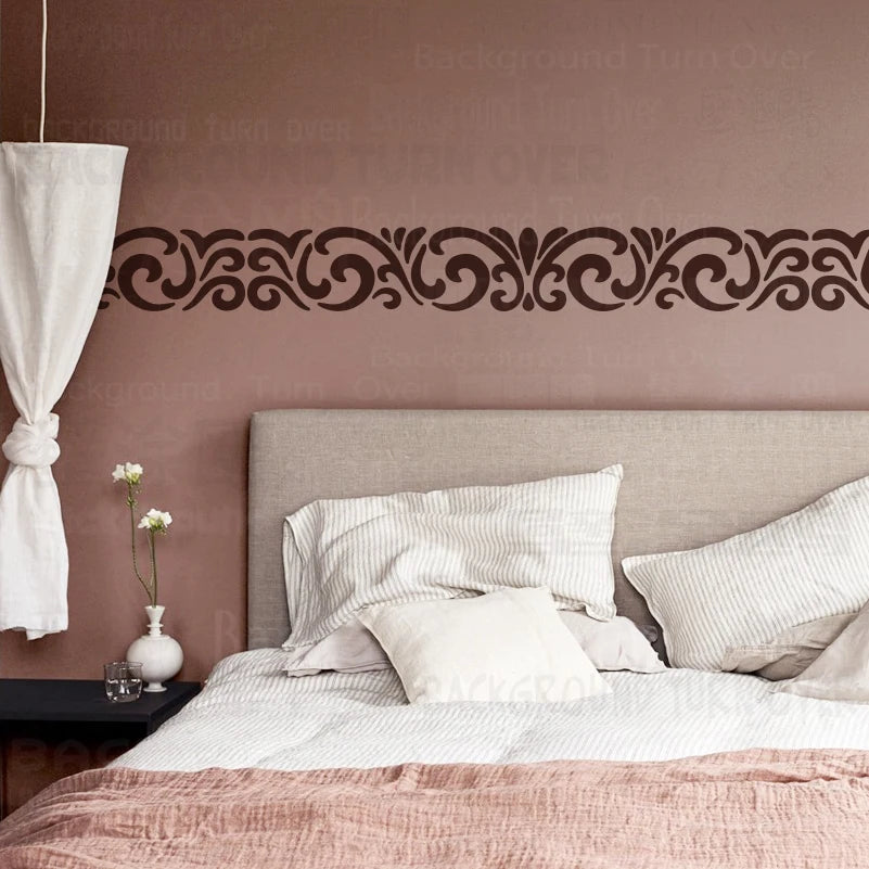 sticker mural classique baroque motifs floraux marron gris clair texture grise adhésif inclusionpaque