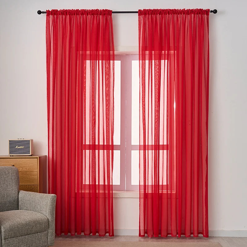 rideaux transparents unis moderne polyester rouge noir blanc rose beige salon chambre