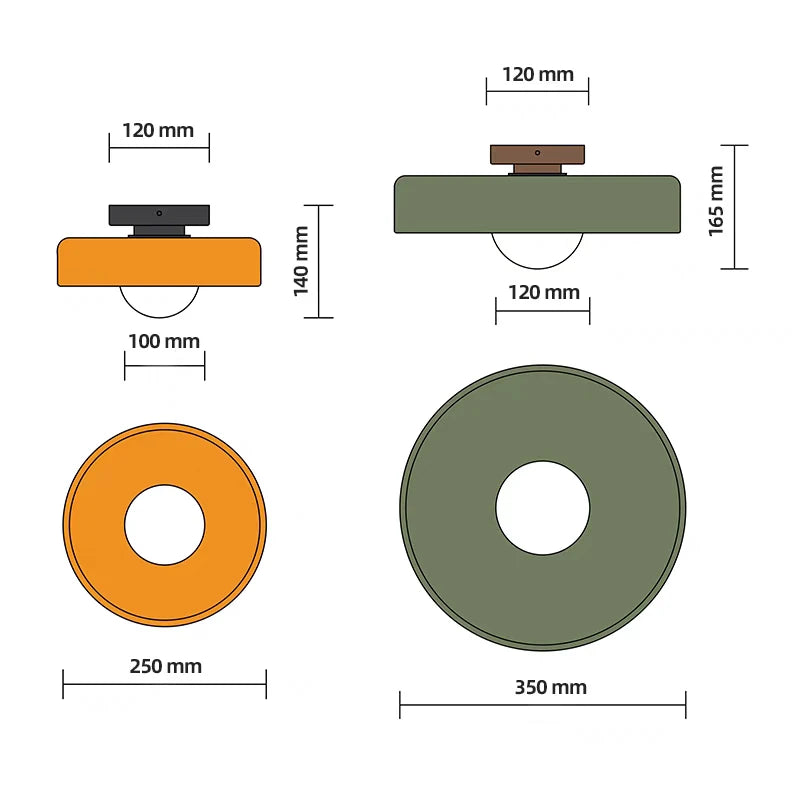 Lampes moderne verre opaque blanc noir vert olive orange ampoule sphérique fixations noires