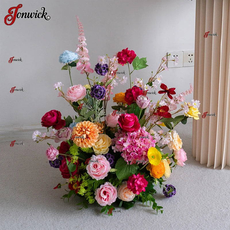 bouquets fleurs artificielles rose romantique arches intérieures décoration mariage anniversaire fêtes