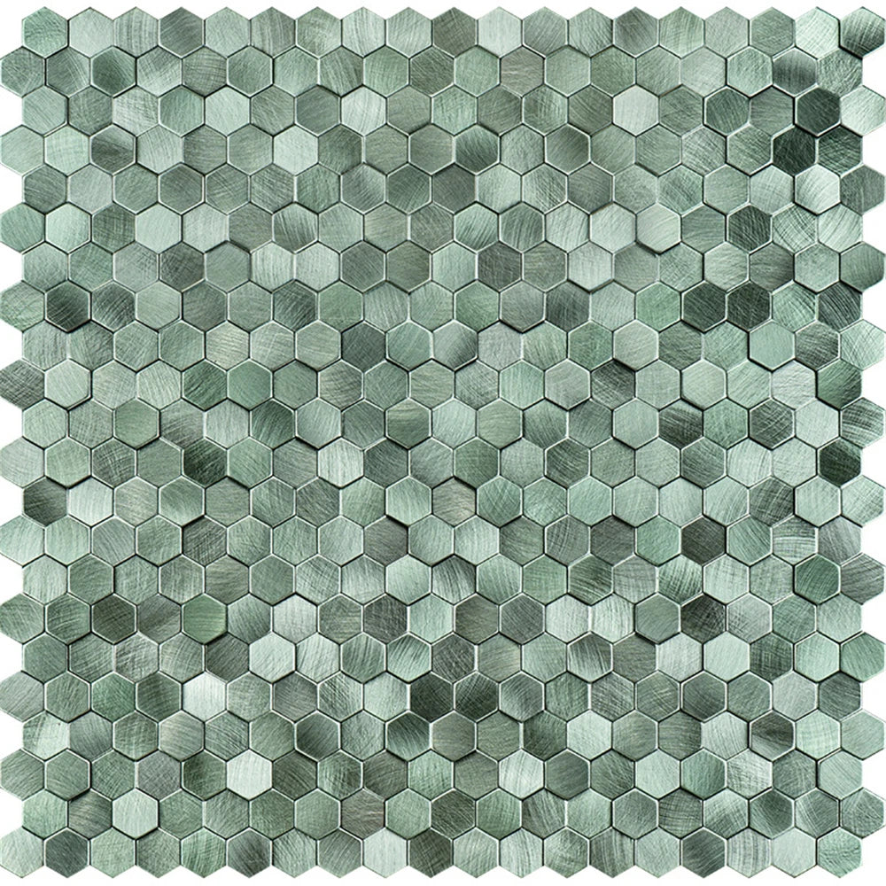 mosaïque murale 3d hexagonale métallique brossée moderne minimaliste vert marron gris beige autoadhésive