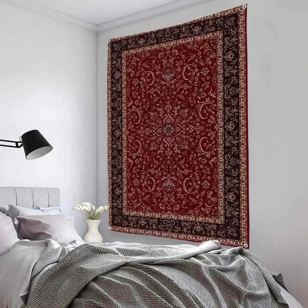 tapis suspendus ornements floraux rouge vert beige salon chambre coucher décoration classique polyester rectangle
