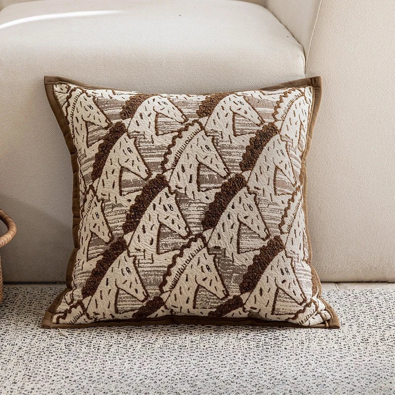 housse coussin géométrique polyester texture douce nordique moderne marron clair beige foncé