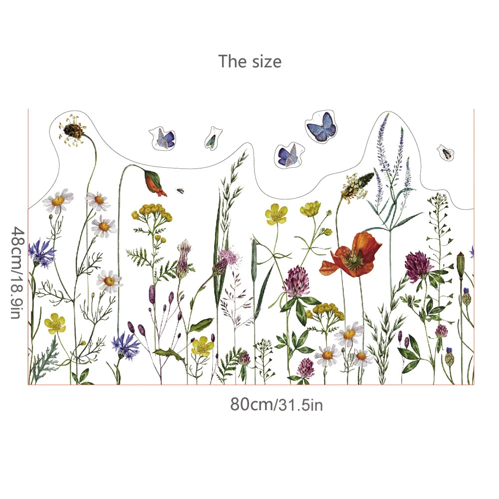 décoration fenêtre autocollante fleurs papillons multicolore naturelle diy facile poser résistante l'eauOpaque 48x80cm