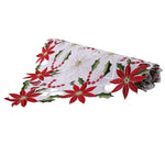 ruban decoratif noel brode fleurs poinsettia houx dorures classique blanc rouge vert festive