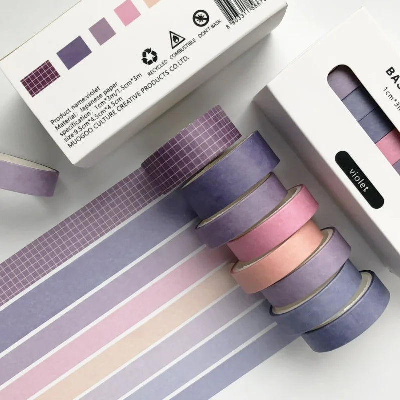ruban adhésif décoratif multicolore washi minimaliste moderne 3m noir blanc violet rose orange jaune