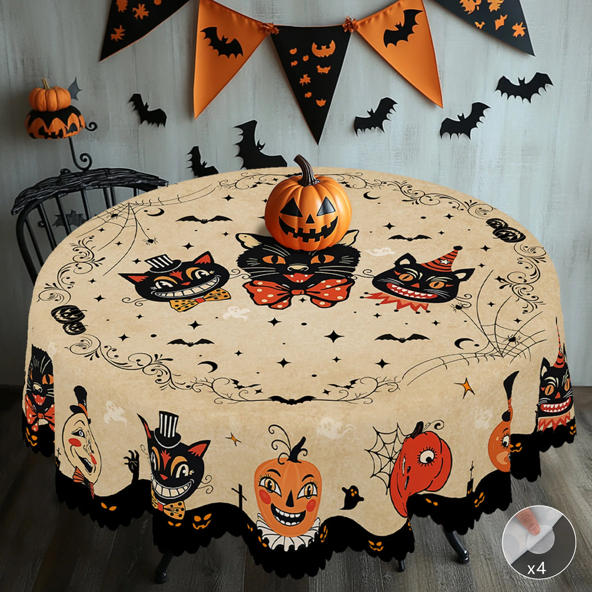 nappe halloween citrouille chat noir festive imperméable machine réutilisable extérieur mariage fête