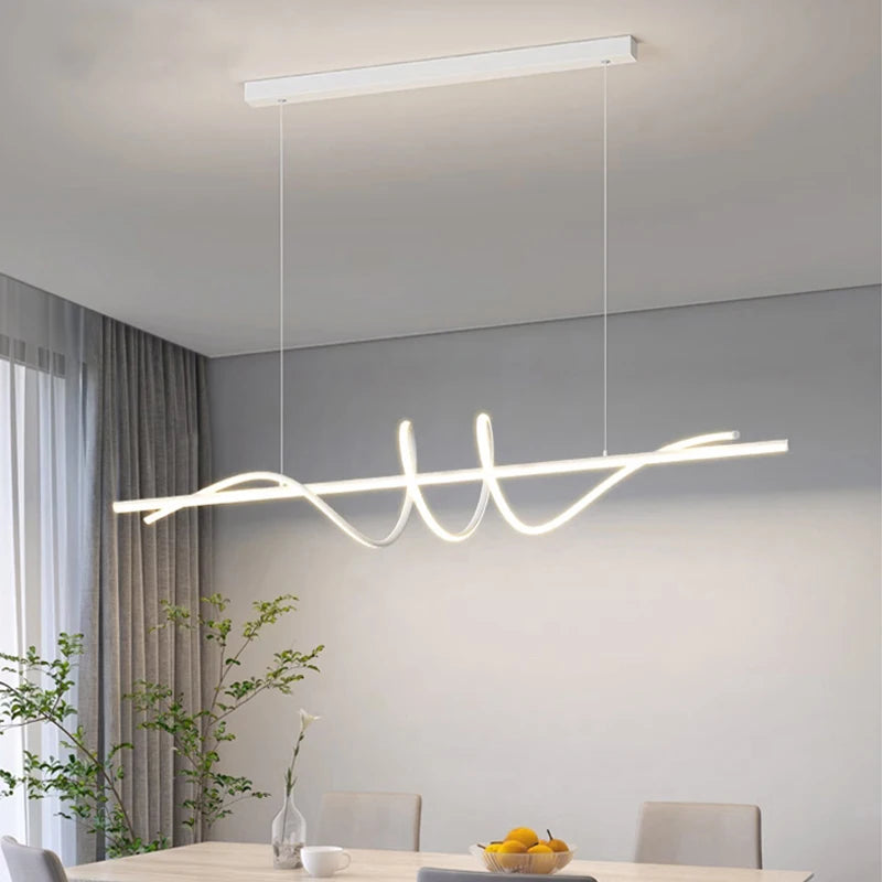 suspension lumineuse moderne minimaliste noir blanc doré ondulé réglable dimmable chambre salon étude