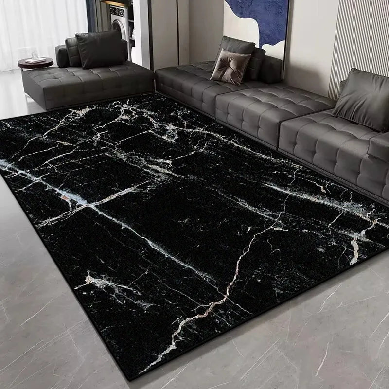 tapis moderne marbre noir géométrique salon facile nettoyer antidérapant polypropylène polyester