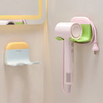 organisateur sèche cheveux support mural adhésif moderne rose vert jaune blanc mat opaques deux