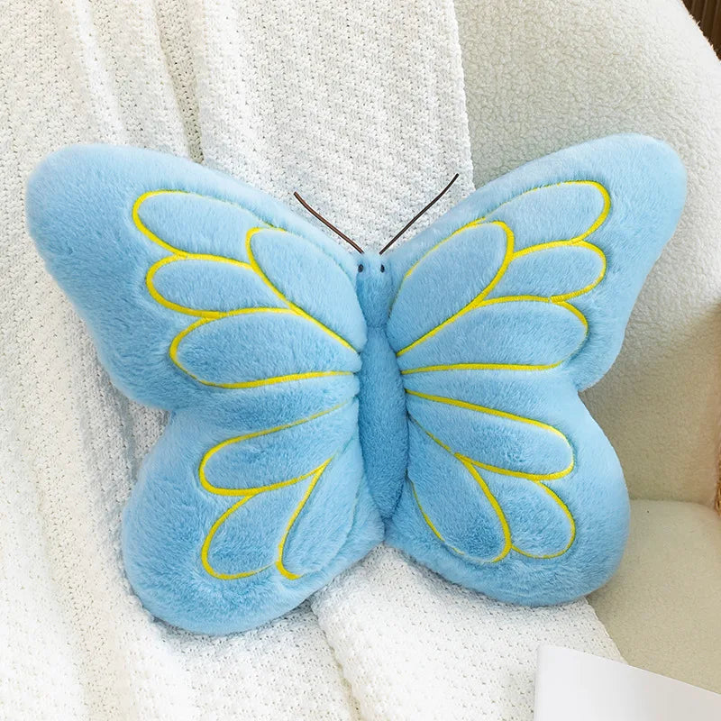 coussin papillon rose jaune bleu violet motif veines détaillées tissu éponge doux velouté mignon