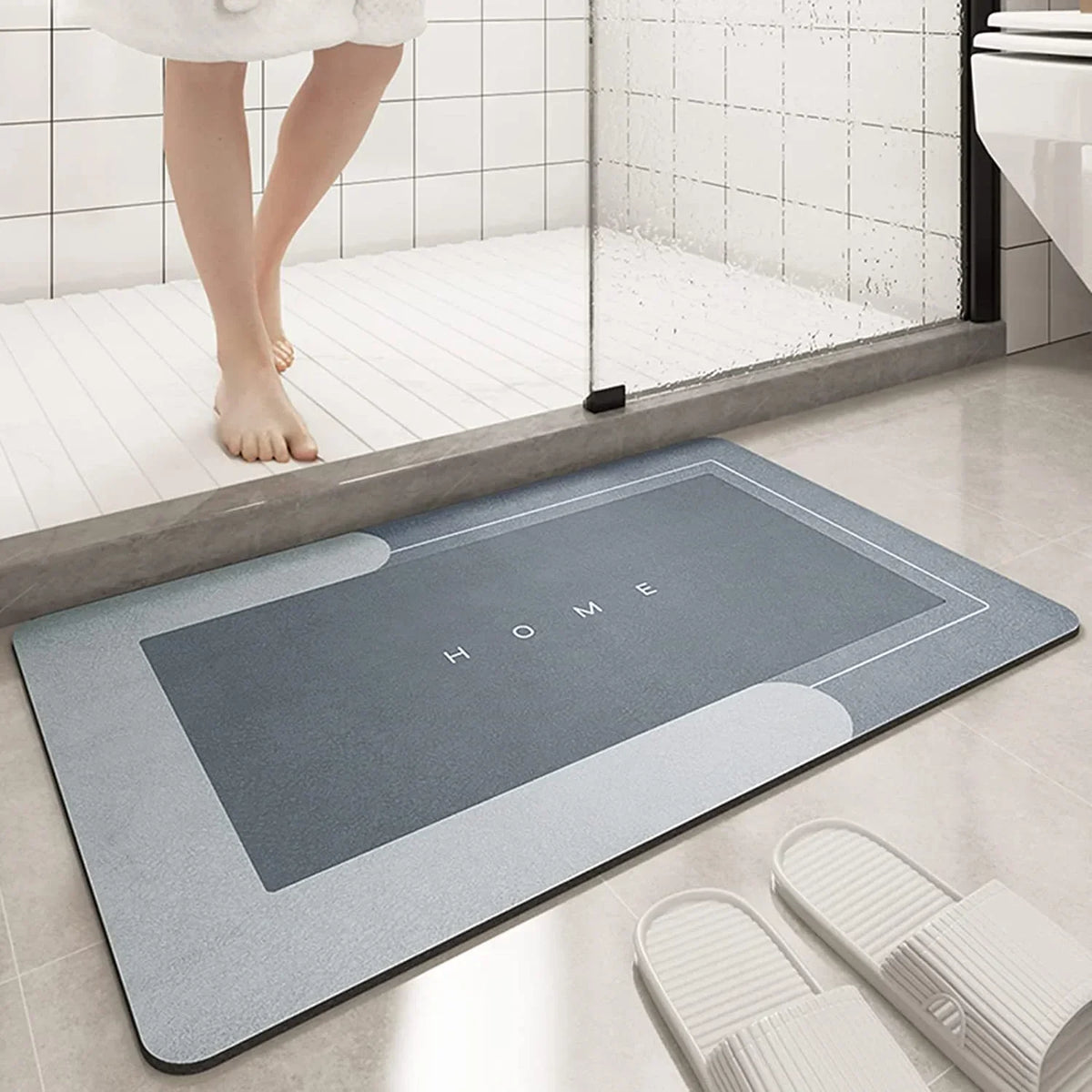 tapis bain gris moderne antidérapant texte bathroom salle bain douche