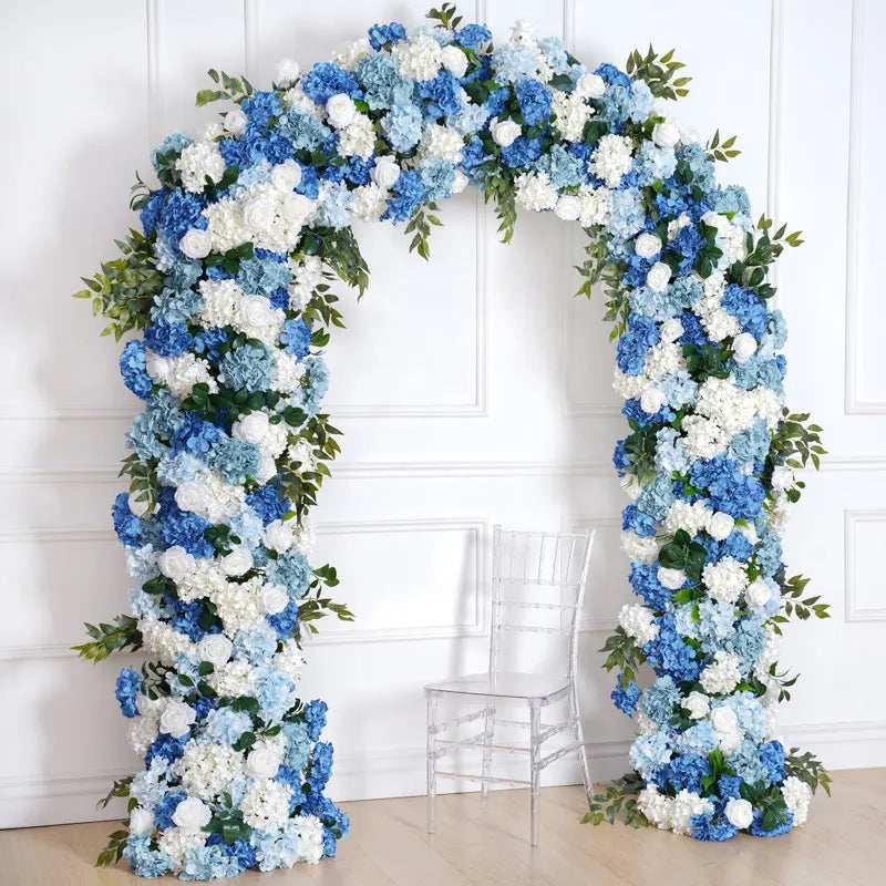 arche décorative mariage fleurs artificielles bleu blanc vert extérieur décoration maison