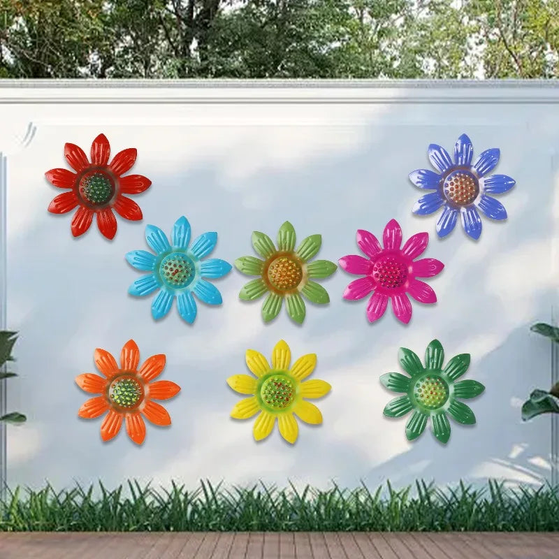 décorations murales fleurs stylisées rouge bleu vert jaune orange moderne