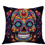 taies d'oreiller halloween crâne fleurs colorées deco maison lit polyester opacité artistique
