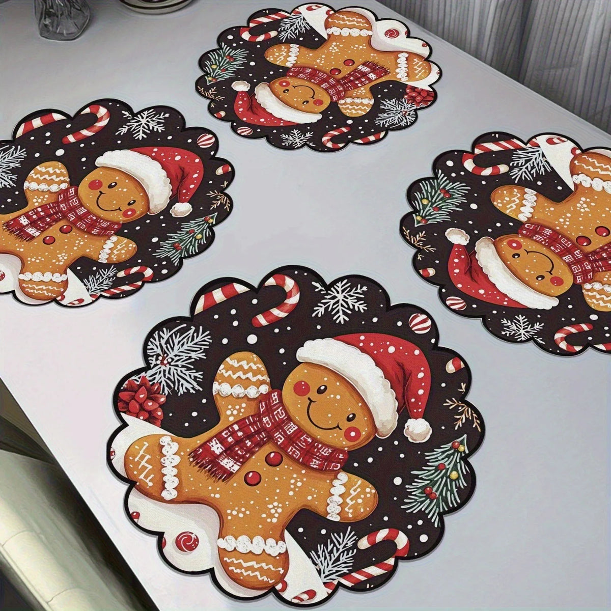 serviettes table noël motif poinsettias rouge blanc vert traditionnel rond lin respectueux environnement