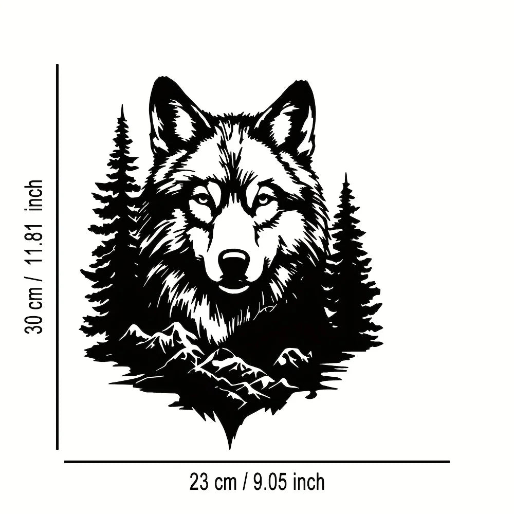 décoration murale autocollant noir blanc loup forêt graphique moderne salon chambre