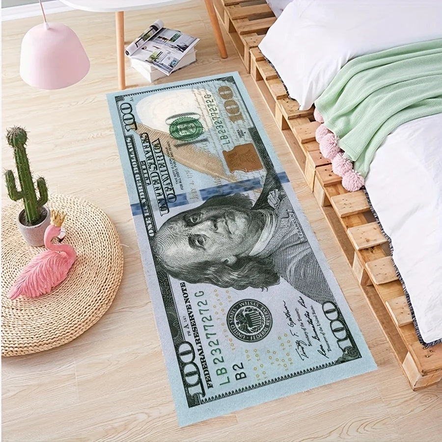 tapis imprimé billet dollar moderne bleu clair blanc vert beige marron gris rose